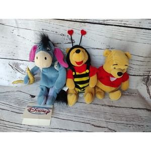 Disney Winnie The Pooh Plush Beanies Lot of 3 Valentine Love Pooh Eeyore Cupid